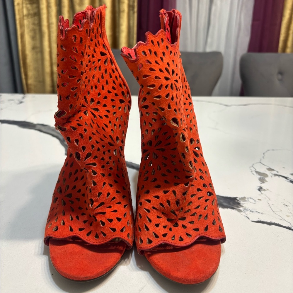 Aldo Women's Red Laser-Cut Open-Toe Booties